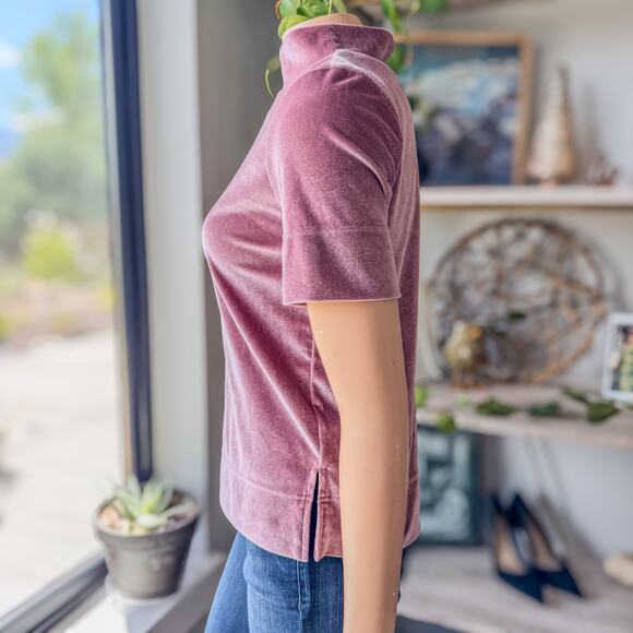 Anthropologie Dusty Rose Blush Krisha Velvet Mock Neck Short Sleeve Top, X-Small - Picture 5 of 10
